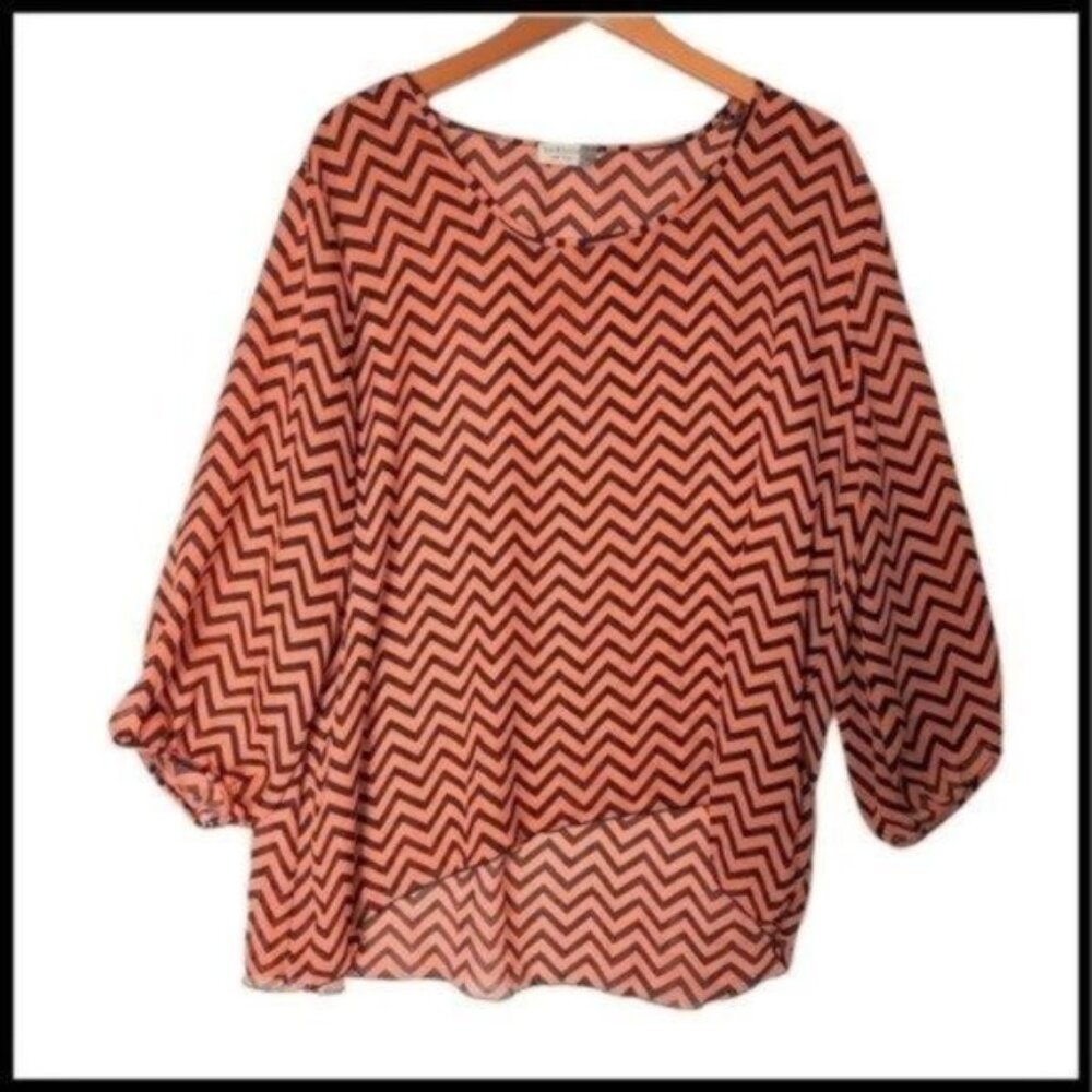 Jon & Anna Blouse Chevron Shift Asymmetrical Orange Black Plus size 3X